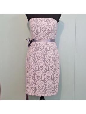Suzi Chin Gray Floral Lace Overlay Strapless Dress Size 6